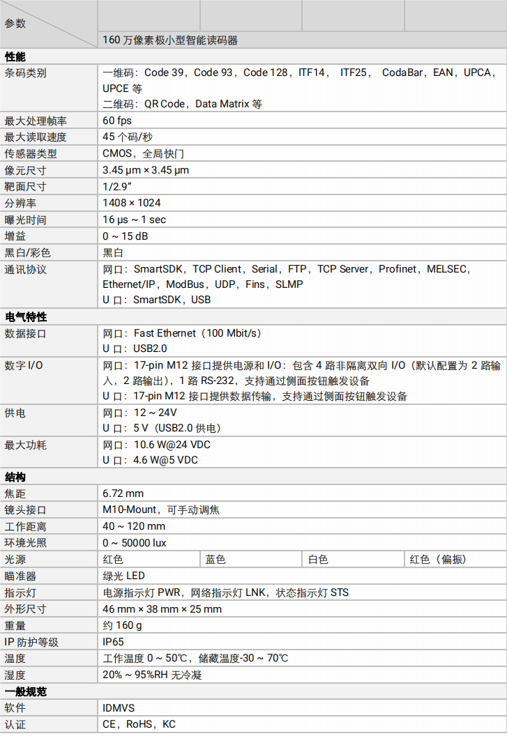 ？礛V-RD716-2智能读码器参数图